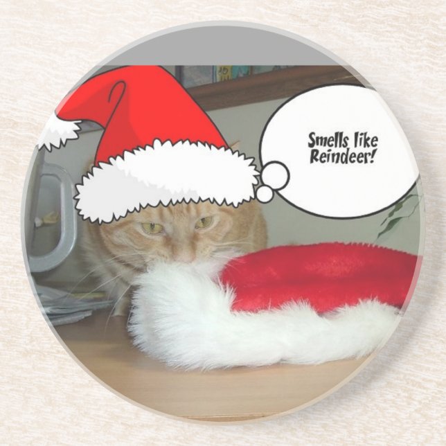 Dessous De Verre En Grès Chat Tabby Orange de Noël (Devant)