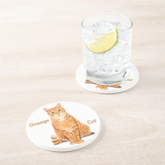 Dessous De Verre En Grès Chat tigré orange personnalisé (Côté)