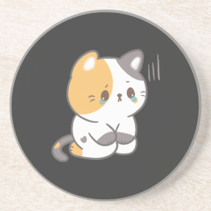 Dessous De Verre En Grès Chat Triste À Grunge, Chat Triste Emoji T-Shirt Je