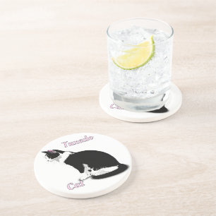 Dessous De Verre En Grès Chat Tuxedo Noir et Blanc Personnalisé