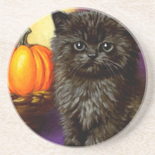 Dessous De Verre En Grès Chaton Halloween Vintage
