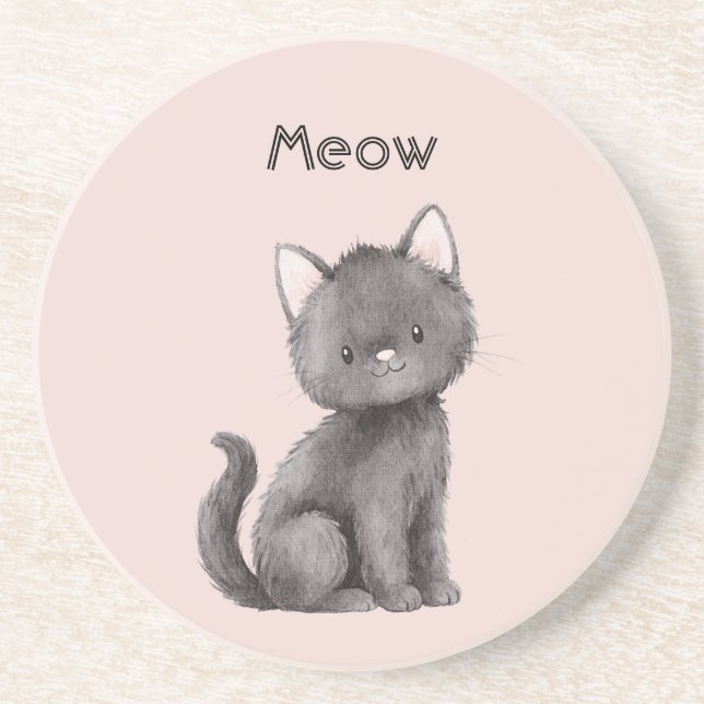 Dessous De Verre En Grès Chaton noir mignon rose (Devant)