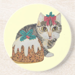 Dessous De Verre En Grès chaton tabby gris mignon habillé pour noël