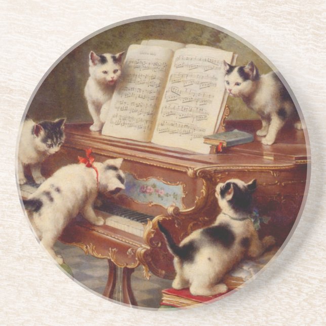 Dessous De Verre En Grès Chatons et piano (Devant)