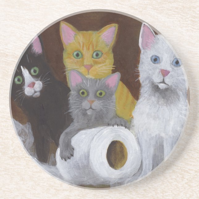 Dessous De Verre En Grès Chatons Joueurs (Devant)
