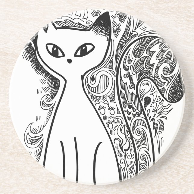 Dessous De Verre En Grès Chats à motifs floraux amusants (Devant)