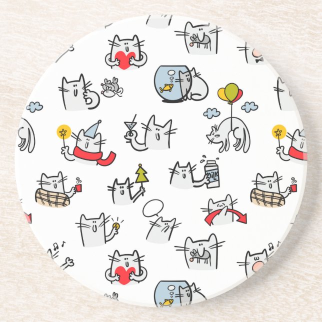 Dessous De Verre En Grès Chats amusants, lait et magie. (Devant)