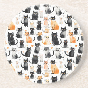 Dessous De Verre En Grès Chats Blancs Blancs Blancs