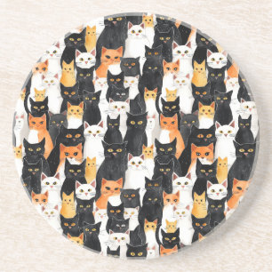 Dessous De Verre En Grès Chats noirs blancs orange