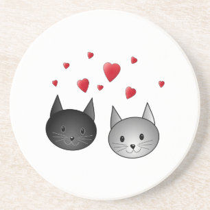 Dessous De Verre En Grès Chats noirs et gris mignons, avec des coeurs