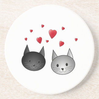 Dessous De Verre En Grès Chats noirs et gris mignons, avec des coeurs