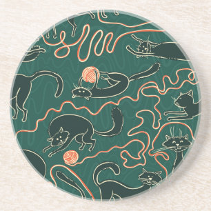 Dessous De Verre En Grès Chats Vintages : Doodle Motif transparent