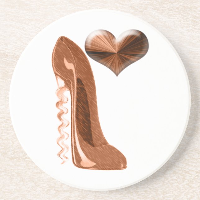 Dessous De Verre En Grès Chaussure stylet et coeur Coas de talon de cuivre (Devant)