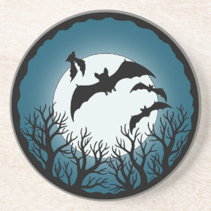 Dessous De Verre En Grès Chauves-souris et arbres contre la lune