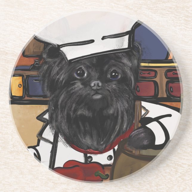 Dessous De Verre En Grès Chef Affenpinscher         (Devant)