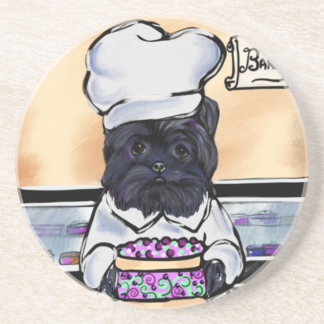Dessous De Verre En Grès Chef Affenpinscher  (Devant)