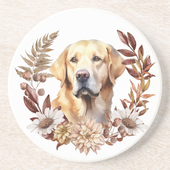 Dessous De Verre En Grès Chemise d'automne du ramasseur du Labrador jaune (Devant)