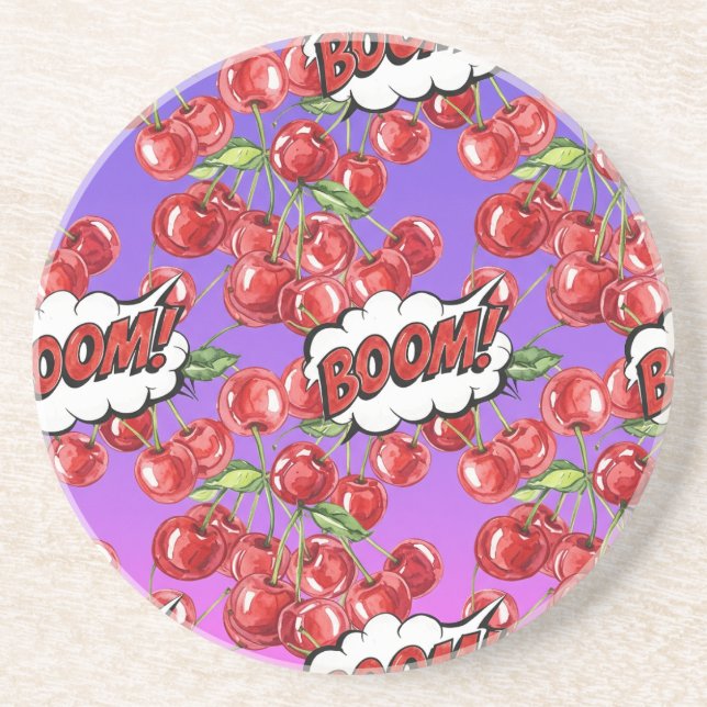 Dessous De Verre En Grès Cherries, Pop Art, by Natasha Us (Devant)