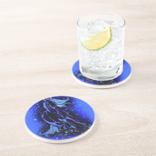 Dessous De Verre En Grès Cheval Bleu Néon Couchant Au Lune Starry Night