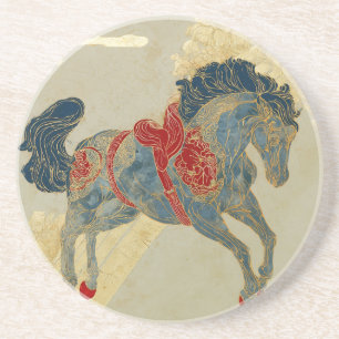 Dessous De Verre En Grès Cheval bleu royal orné