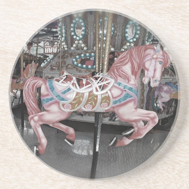 Dessous De Verre En Grès Cheval carrousel rose (Devant)