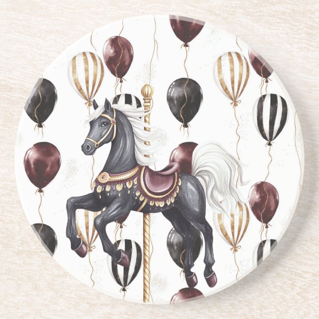 Dessous De Verre En Grès Cheval de carrousel cirque ballons (Devant)