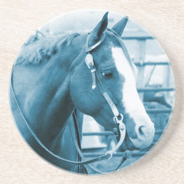 Dessous De Verre En Grès Cheval de l'Ouest dans les nuances de bleu (Devant)