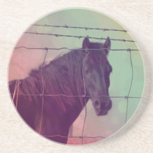 Dessous De Verre En Grès Cheval derrière la clôture