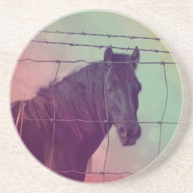 Dessous De Verre En Grès Cheval derrière la clôture (Devant)