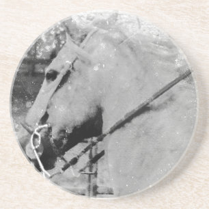Dessous De Verre En Grès Cheval en noir et blanc