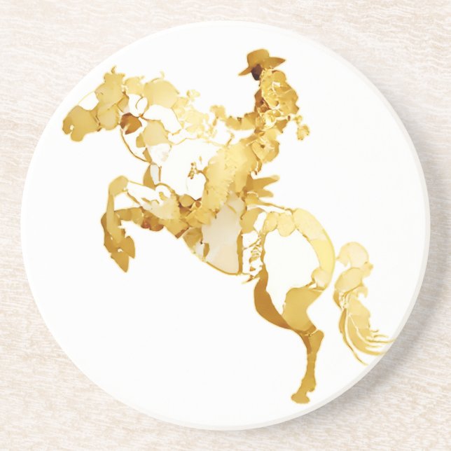 Dessous De Verre En Grès Cheval et Cavalier Dorés Abstraits (Devant)