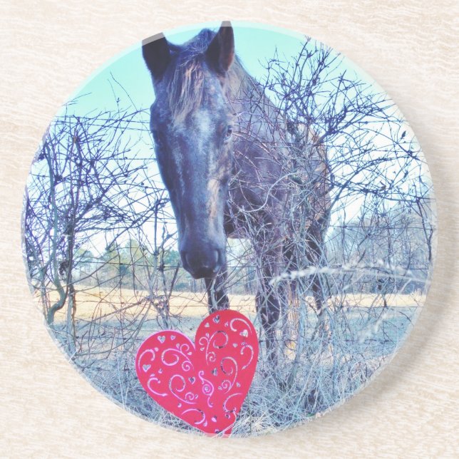 Dessous De Verre En Grès Cheval et Cœur (Devant)
