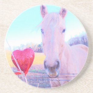 Dessous De Verre En Grès Cheval jaune et Coeur rouge