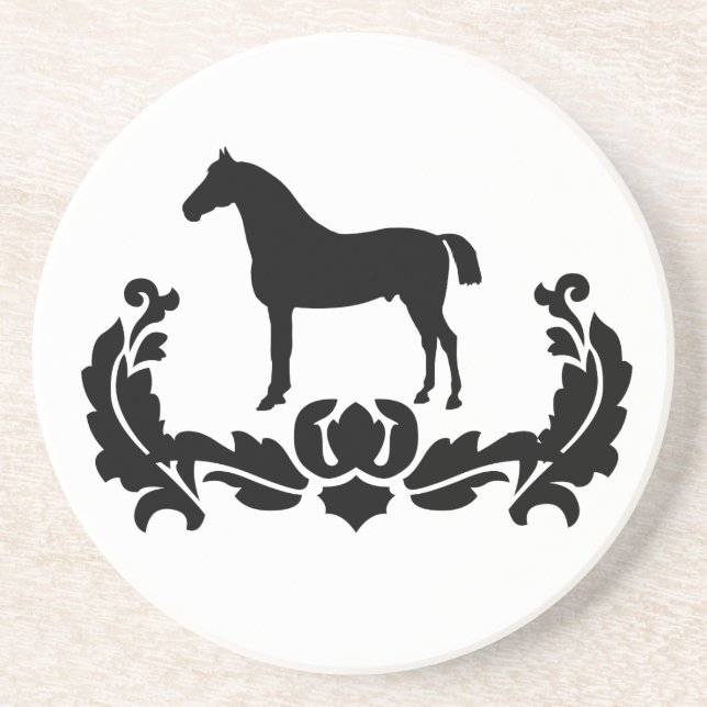 Dessous De Verre En Grès Cheval noir et blanc Damas (Devant)