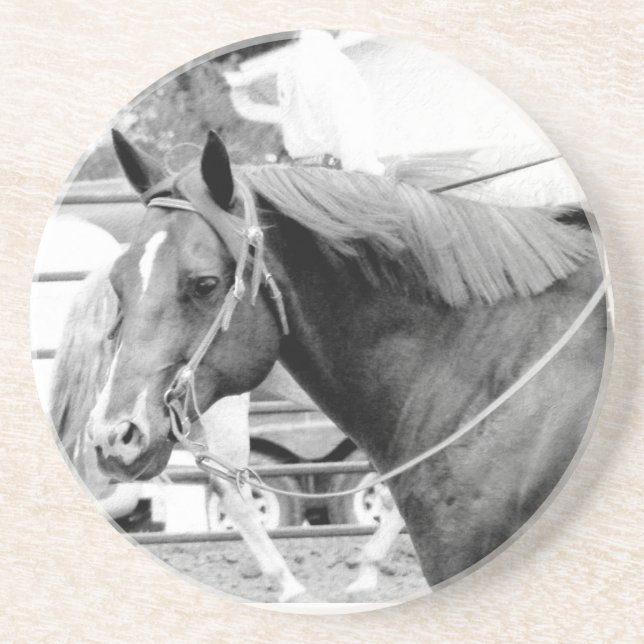Dessous De Verre En Grès Cheval occidental en noir et blanc (Devant)