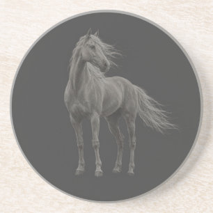 Dessous De Verre En Grès Cheval Palomino Debout Élégant Art Chaux Pierre