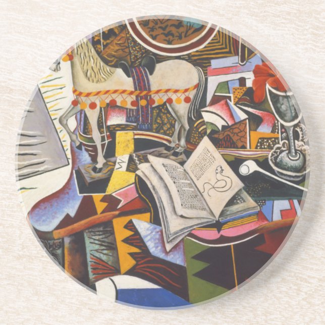 Dessous De Verre En Grès Cheval Pipe Fleur rouge par Joan Miro (Devant)