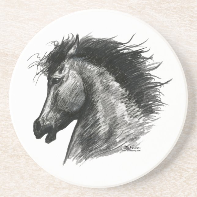Dessous De Verre En Grès Cheval sauvage et enflammé (Devant)