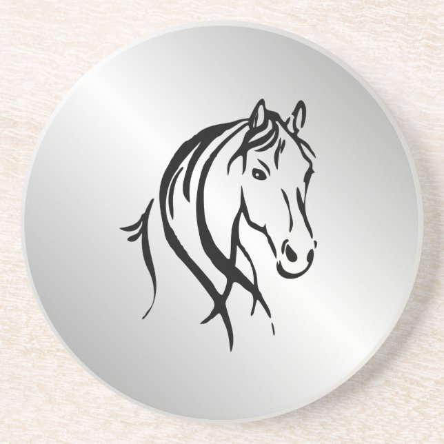 Dessous De Verre En Grès Cheval tête sur argent (Devant)