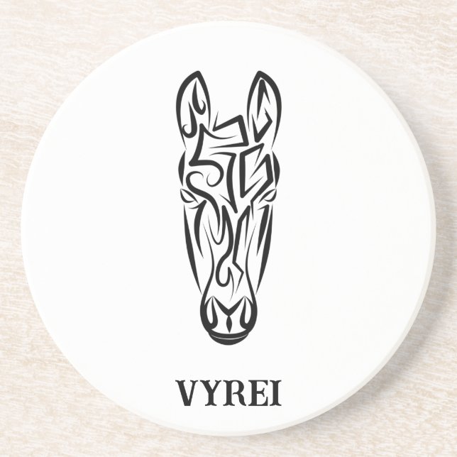 Dessous De Verre En Grès Cheval tribal noir et blanc (Devant)
