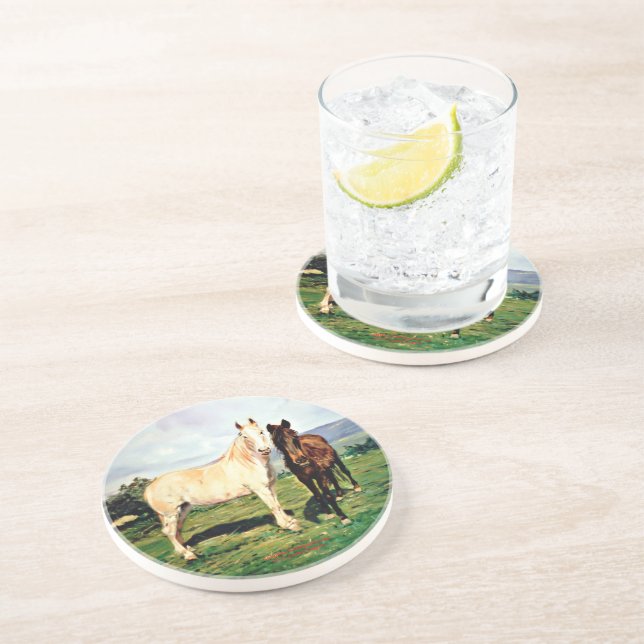 Dessous De Verre En Grès Chevaux/Chevaux/Cheval (Côté)