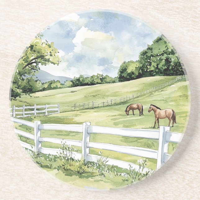 Dessous De Verre En Grès Chevaux du Ranch Green Pastures (Devant)
