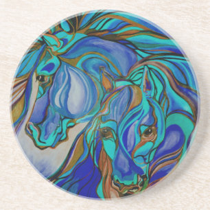 Dessous De Verre En Grès Chevaux sauvages en Brown et Turquoise