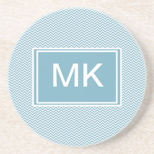 Dessous De Verre En Grès Chevron bleu avec Monogramme