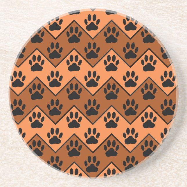 Dessous De Verre En Grès Chevron Orange Brown Avec Motif Paw Chien (Devant)