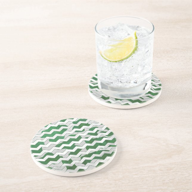 Dessous De Verre En Grès Chevron Vache Imprimé Vert et Blanc (Côté)