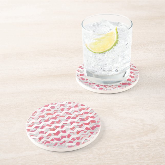 Dessous De Verre En Grès ChevronDalmatien rose et blanc (Côté)