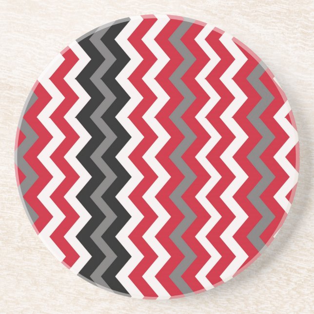 Dessous De Verre En Grès Chevrons rouges et blancs avec le gris (Devant)