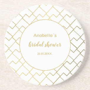 Dessous De Verre En Grès Chic Géométrique Doré Blanc Tendance