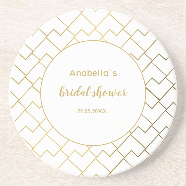 Dessous De Verre En Grès Chic Géométrique Doré Blanc Tendance (Devant)